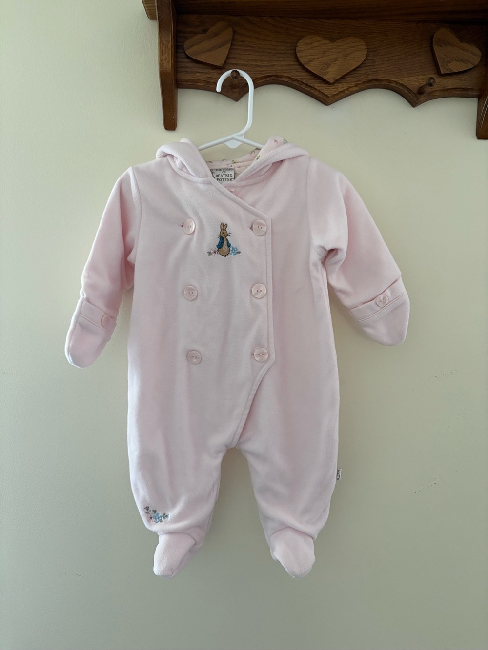 Vintage Y2K Peter Rabbit Beatrix Potter Light Pink Snowsuit Baby Girl Size 3M